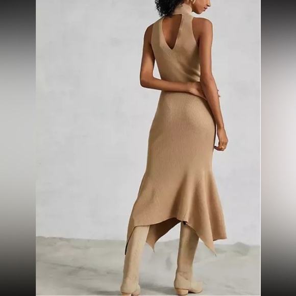 Anthropologie‎ Knit mock neck sleeveless midi sweater dress in camel tan Sz XS - Picture 2 of 13